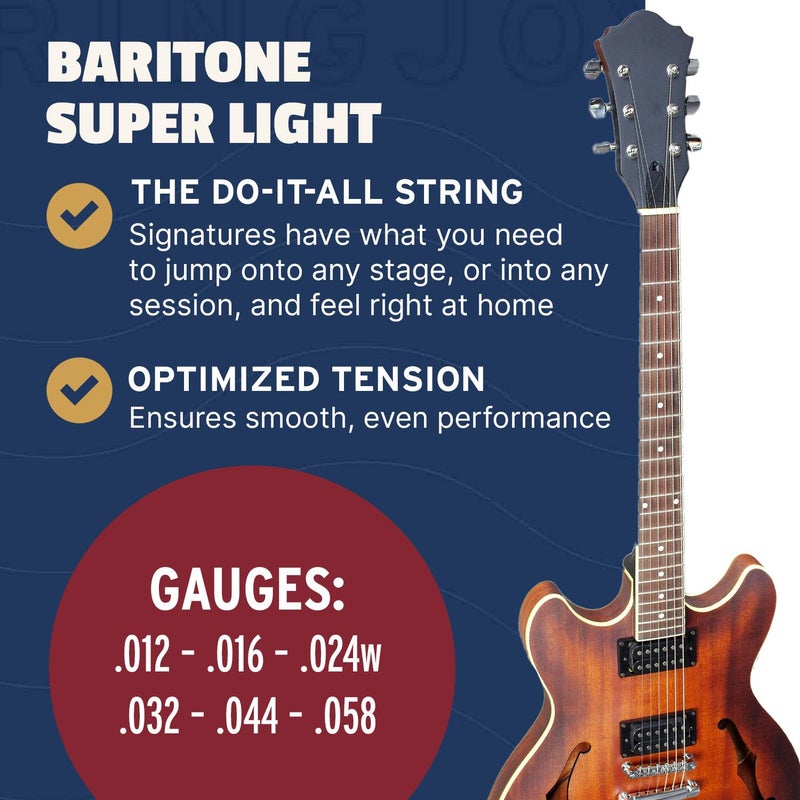 Stringjoy BAL12B Baritone Nickel Electric Guitar Strings, 12-58 Balanced Super Light Gauge, Baritone Guitars Strings Electric 6 String Set - Image 4